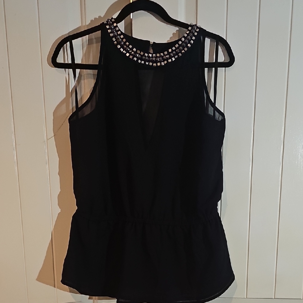 Bebe Black Embellished Peplum Blouse